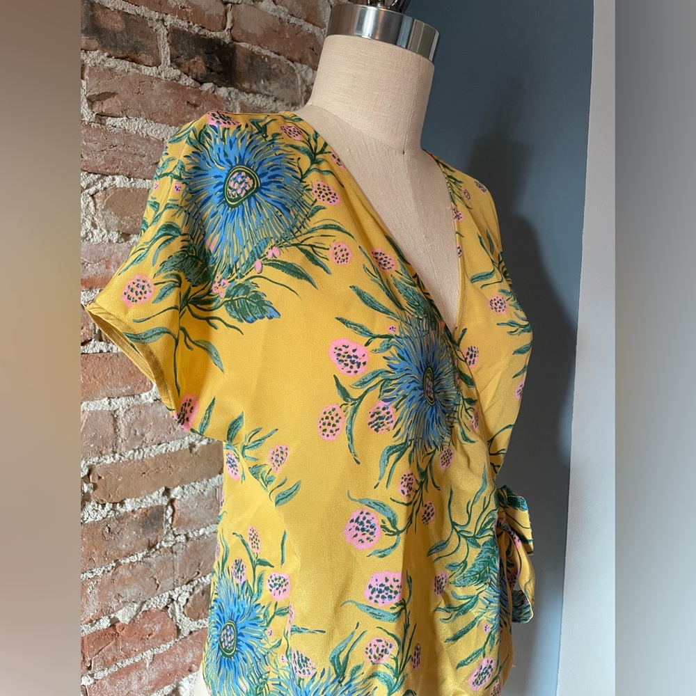 Yellow & Blue Floral Silk Top